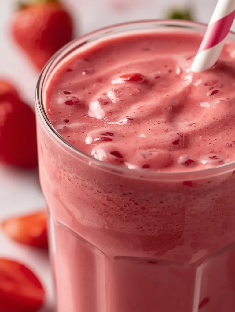 3 Ingredient Strawberry Valentine Smoothie  Resturent Serve Style Closeup