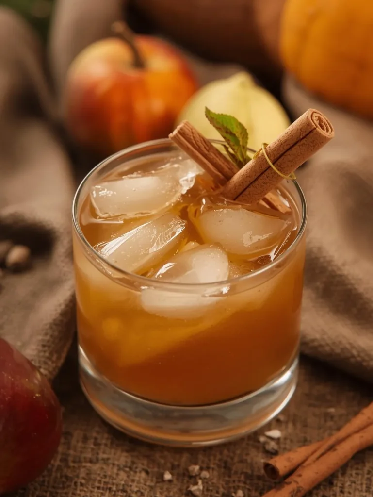 Apple Cinnamon Cozy Mocktail Resturent Serve Style Closeup