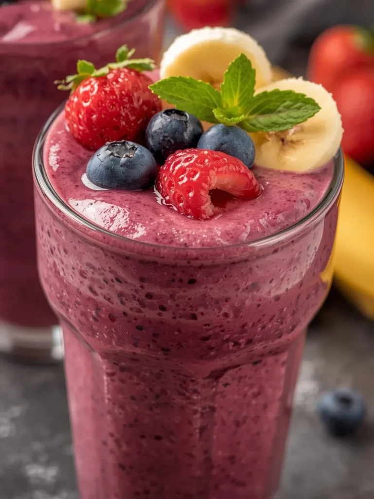 Berry Banana Protein Smoothie Resturent Serve Style Closeup