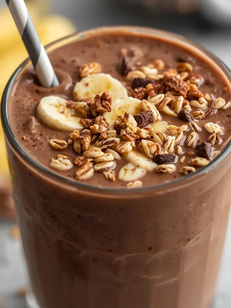 Chocolate Banana Oat Breakfast Smoothie Resturent Serve Style Closeup Mordern Style