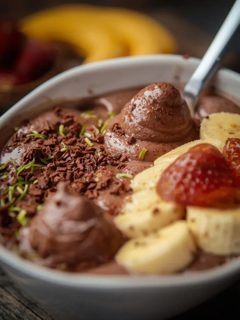 Chocolate Banana Smoothie Bowl Resturent Serve Style Closeup Mordern Style