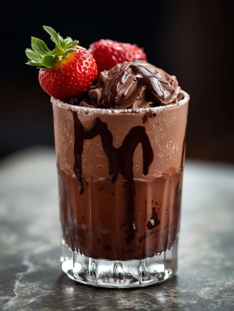 Chocolate Strawberry Dessert Mocktail Resturent Serve Style Closeup