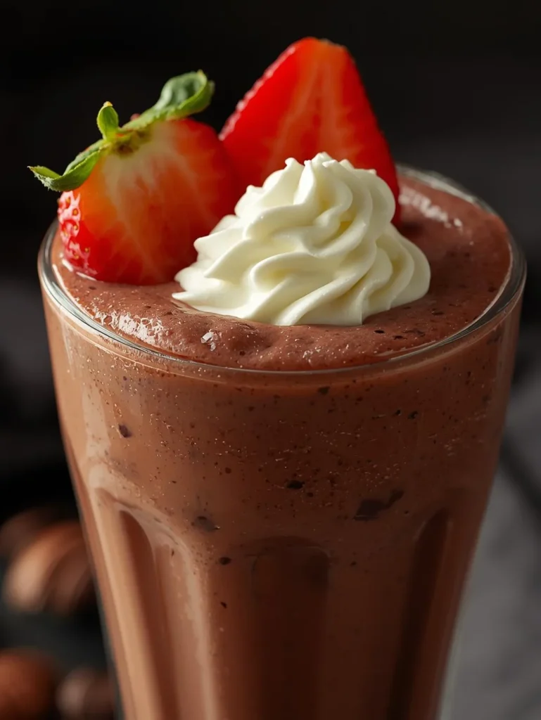 Chocolate Strawberry Valentine Smoothie Resturent Serve Style Closeup