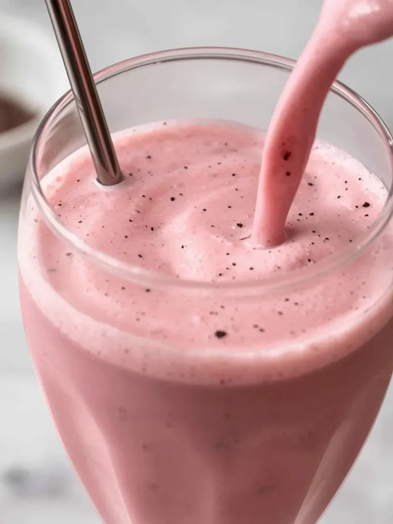 Dairy Free Strawberry Milk Resturent Serve Style Closeup Mordern Glass Or Bowl