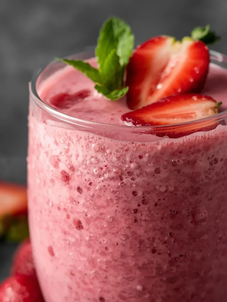Dairy Free Strawberry Smoothie  Resturent Serve Style Closeup