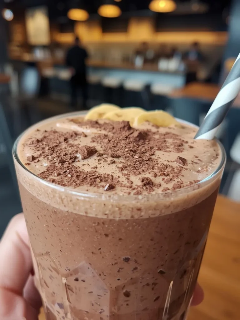 High Protein Chocolate Banana Smoothie Resturent Serve Style Closeup Mordern Style