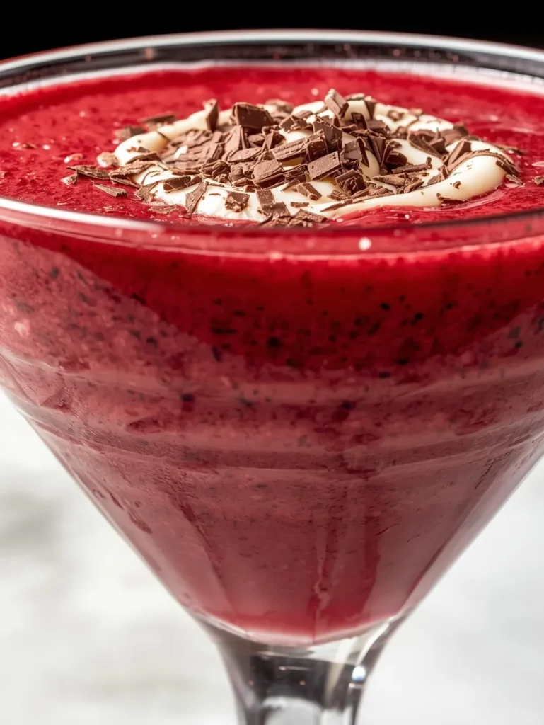 High Protein Red Velvet Smoothie Restaurant Serve Style Closeup Modern Glass Or Bowl