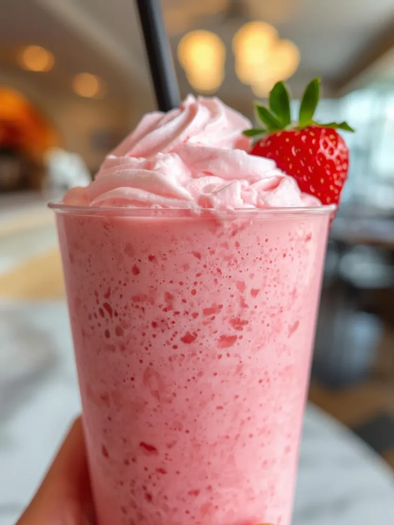 Kids Friendly Pink Strawberry Smoothie  Resturent Serve Style Closeup
