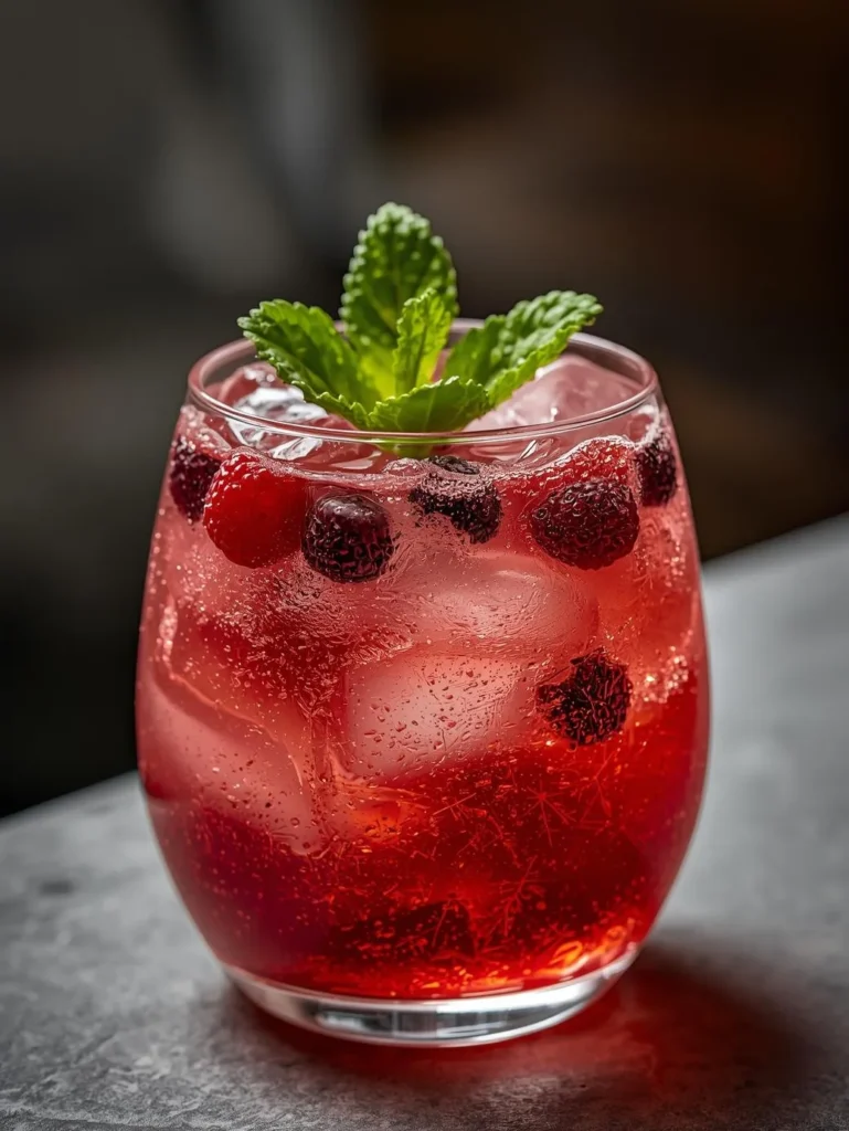 Mint Berry Herbal Mocktail Restaurant Serve Style Closeup Modern Glass Or Bowl