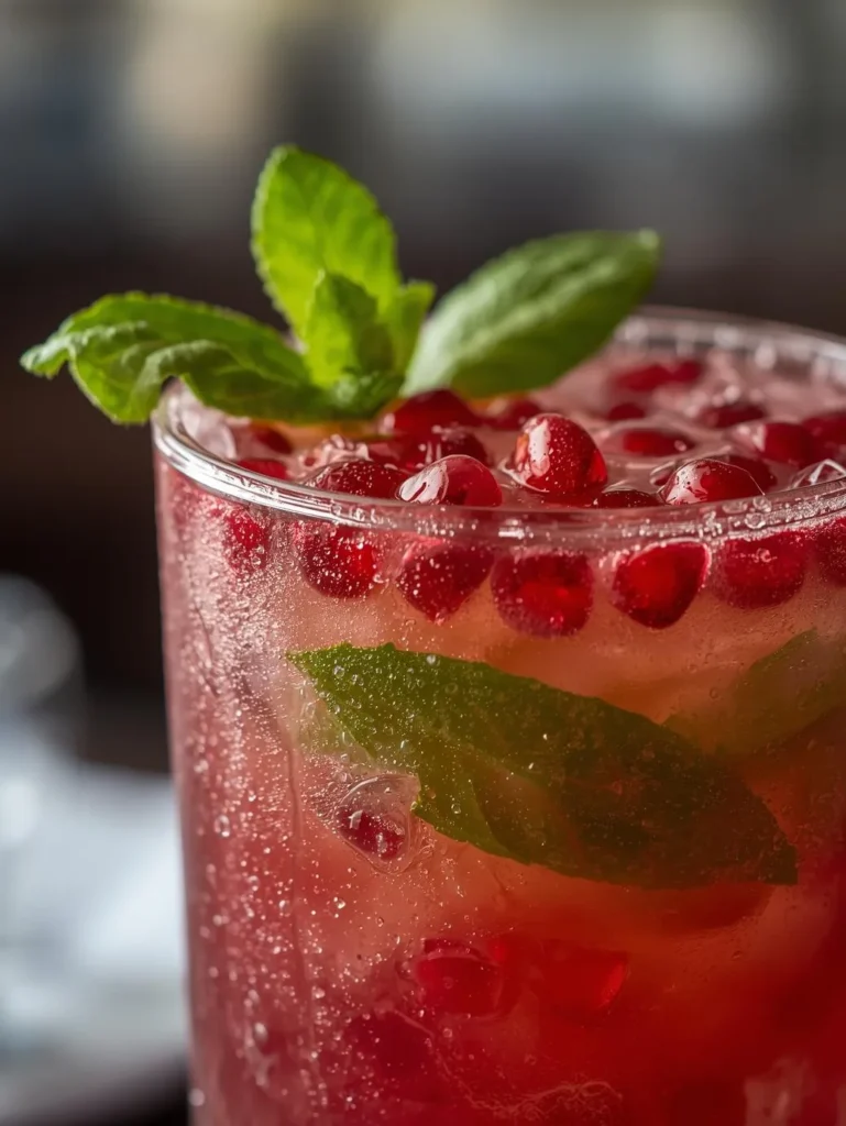 Pomegranate Mint Cooler Resturent Serve Style Closeup
