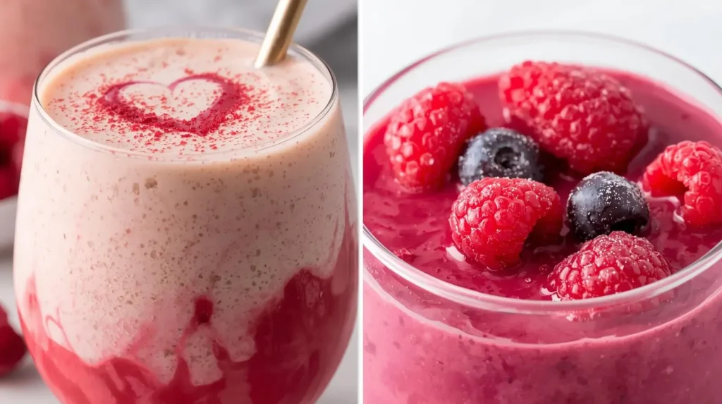 Protein Valentine Smoothie Dairy Free Berry Smoothie  2 Layout Restaurant Serve Style Closeup Modern Glass Or Bowl