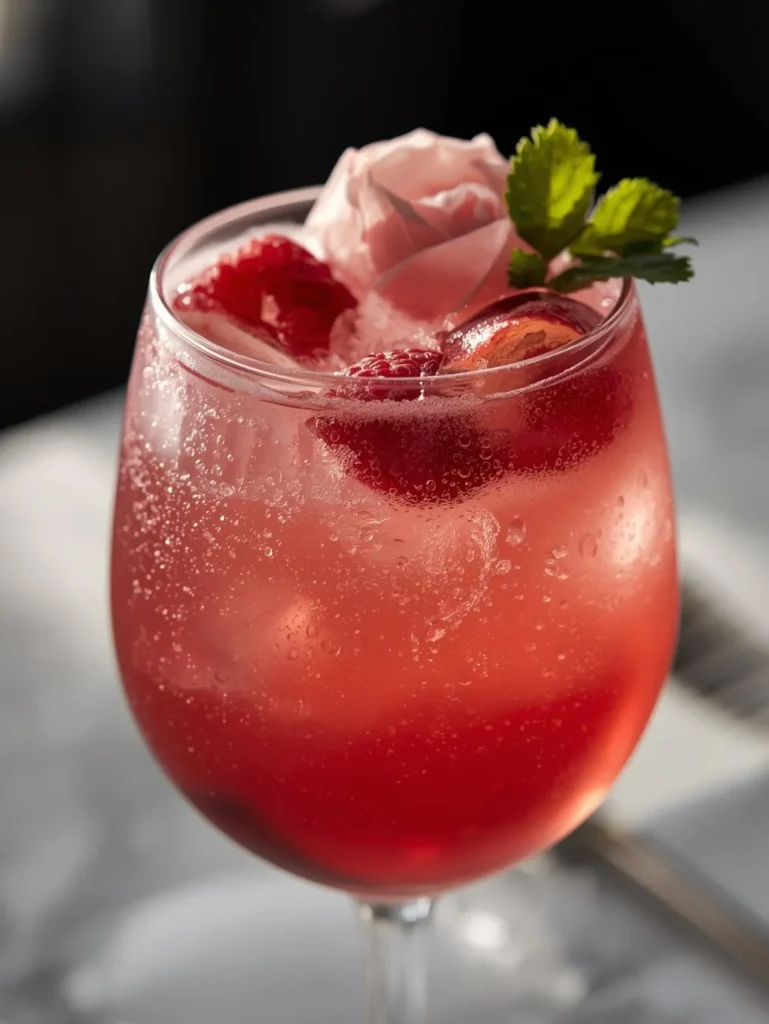 Raspberry Rose Mocktail Resturent Serve Style Closeup
