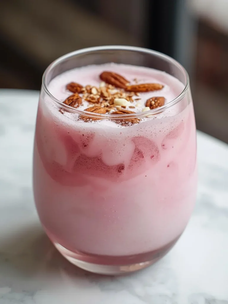 Rose Almond Milk Restaurant Serve Style Closeup Modern Glass Or Bowl