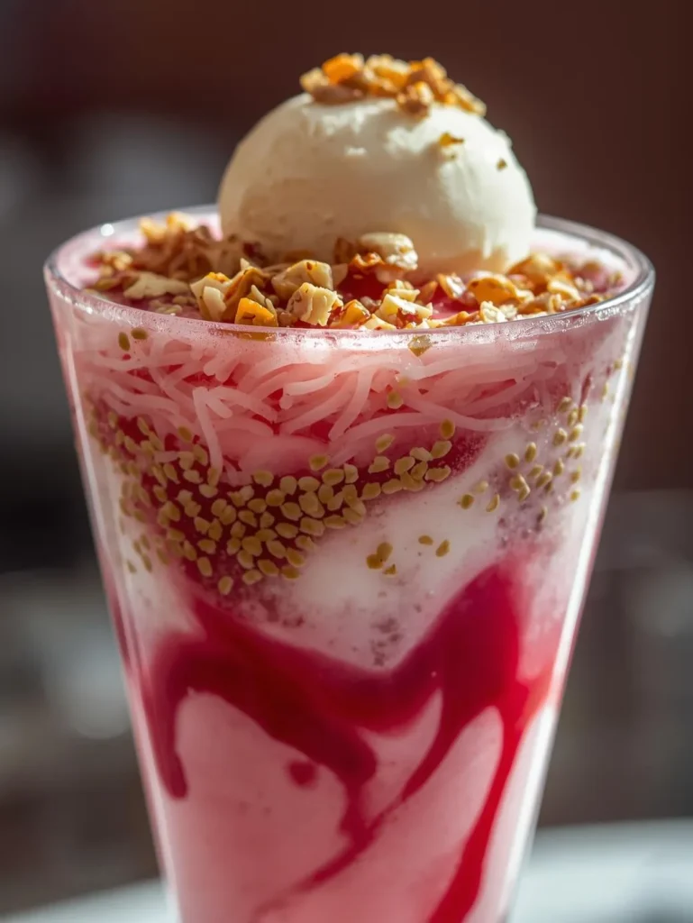 Rose Falooda Milk Resturent Serve Style Closeup Mordern Glass Or Bowl