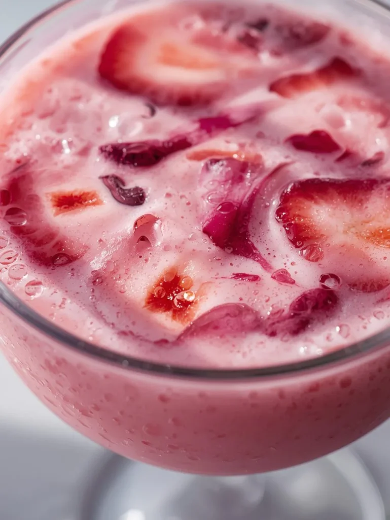 Rose Strawberry Milk Resturent Serve Style Closeup Mordern Glass Or Bowl