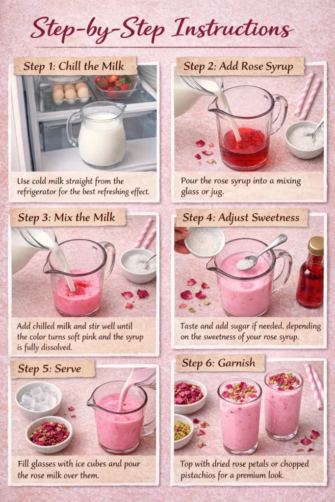 Step By Step Instructions Rose Milk Drink