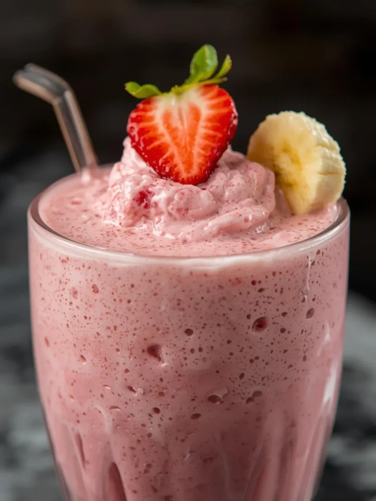 Strawberry Banana Milk Resturent Serve Style Closeup Mordern Glass Or Bowl