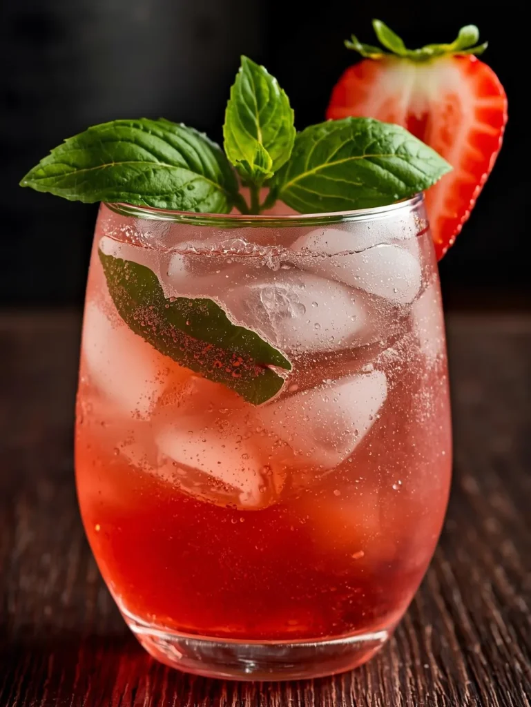 Strawberry Basil Mocktail Resturent Serve Style Closeup