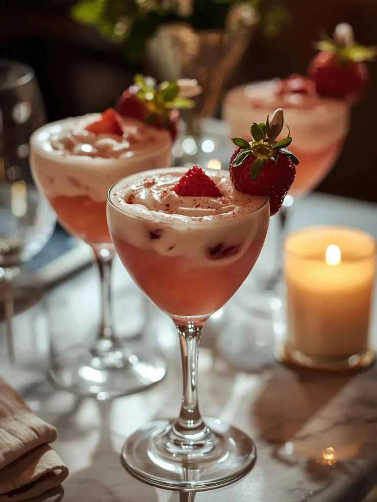 Strawberry Coconut Cream Mocktail  Resturent Serve Style Closeup