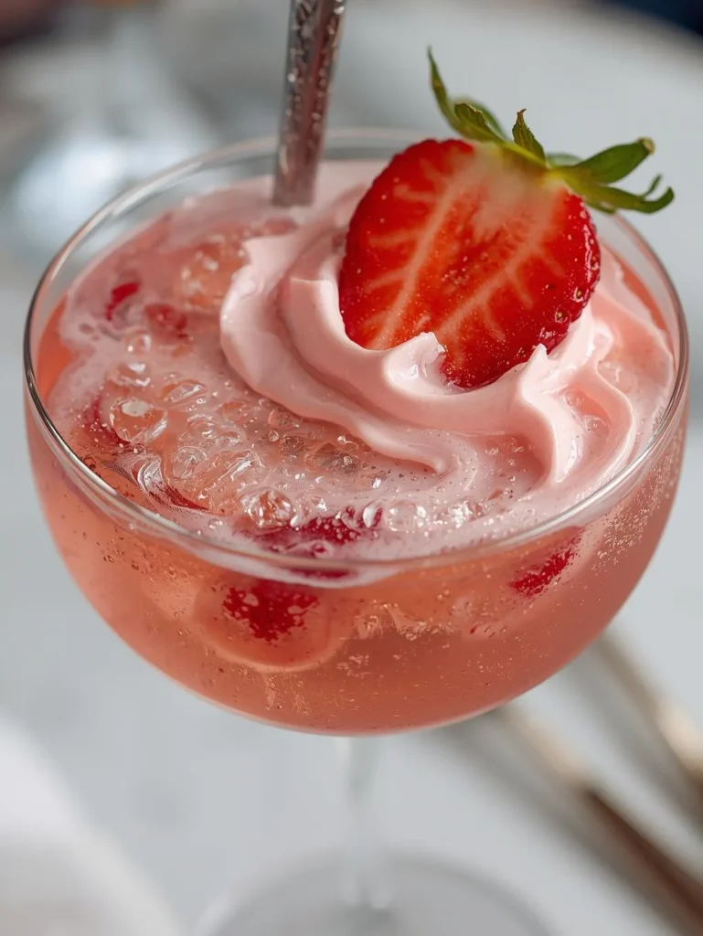 Strawberry Rose Sparkler Resturent Serve Style Closeup