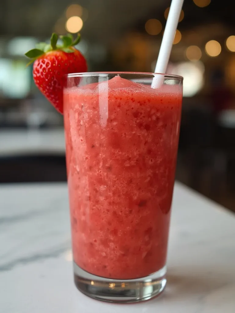 Strawberry Smoothie  Resturent Serve Style Side Closeup
