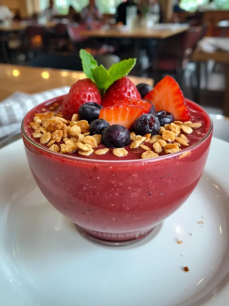 Strawberry Smoothie Bowl  Resturent Serve Style Closeup