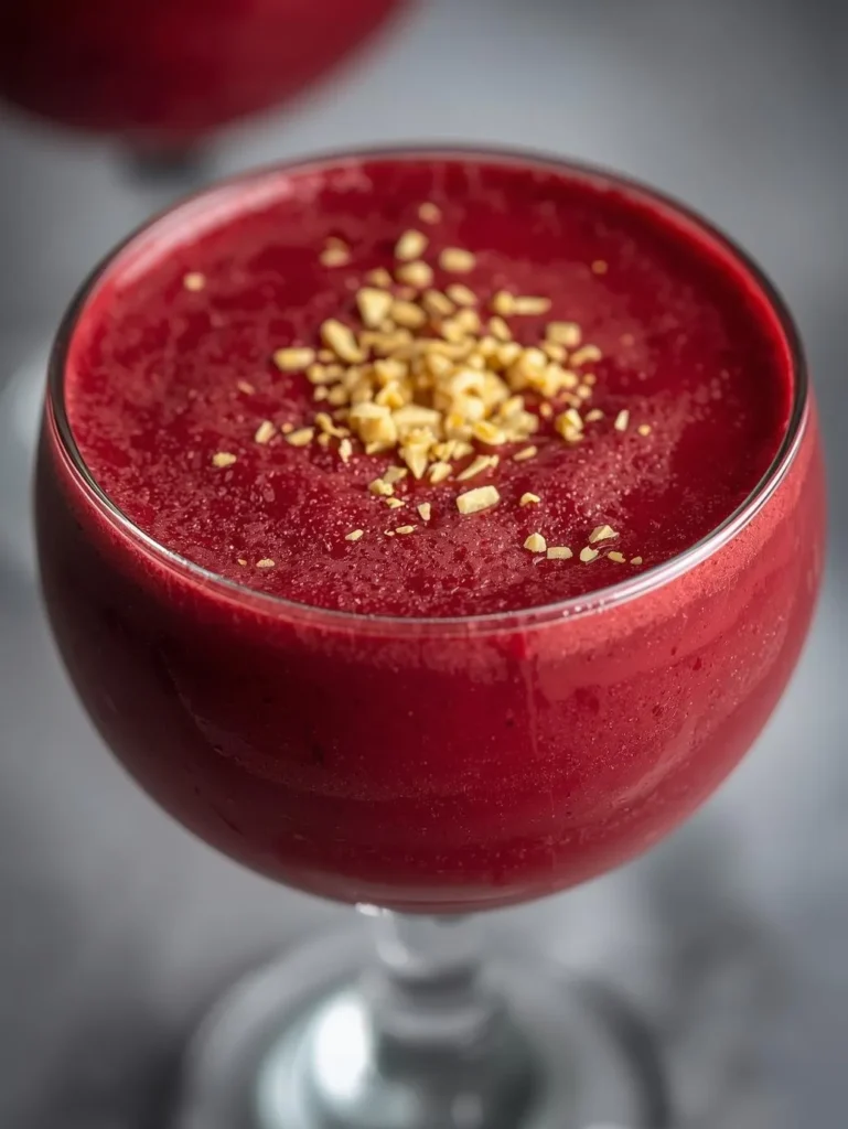 Vegan Red Velvet Smoothie Restaurant Serve Style Closeup Modern Glass Or Bowl