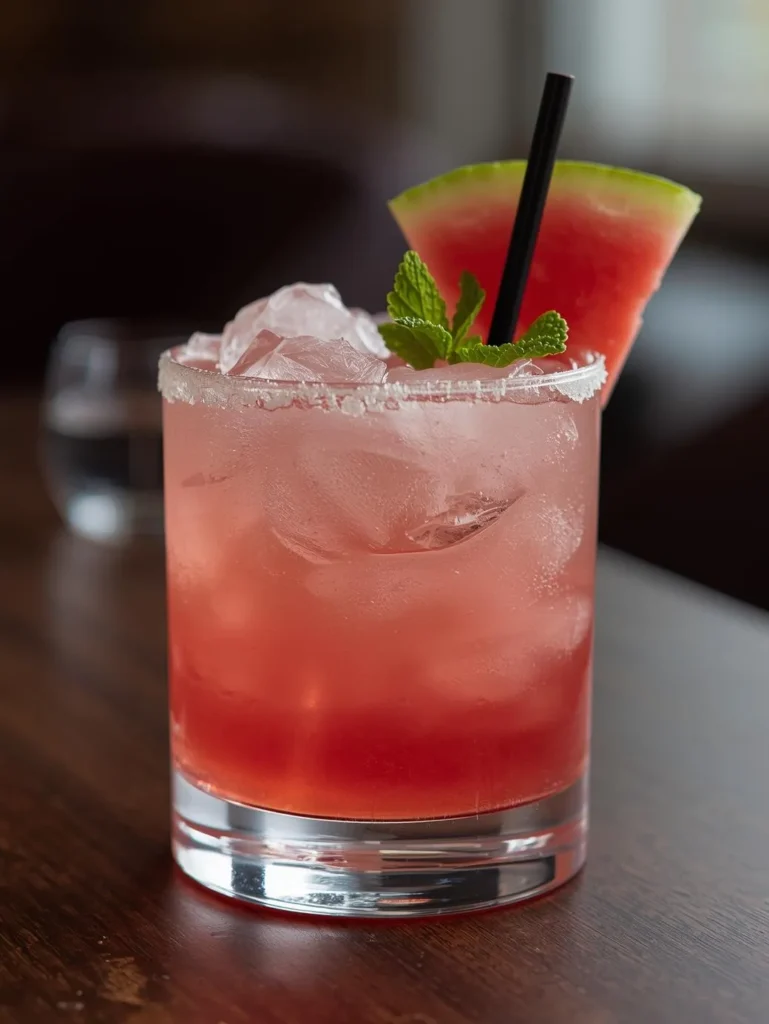 Watermelon Mint Pink Mocktail Resturent Serve Style Closeup